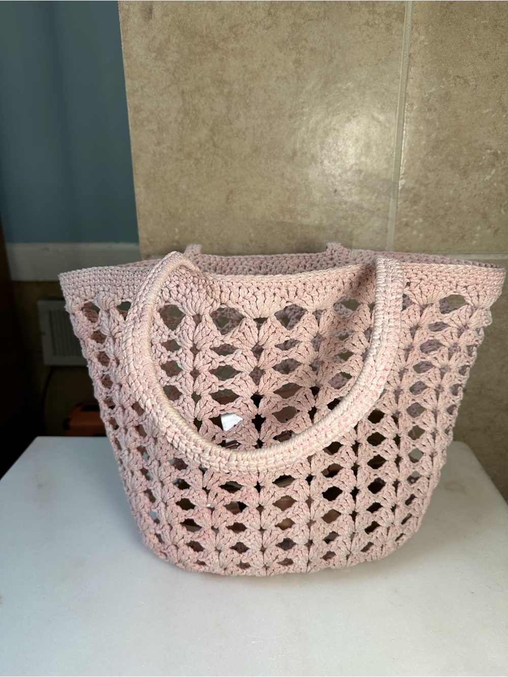 Pink Tabitha Webb crochet tote bag